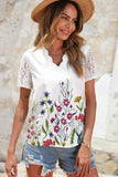 Floral Graphic Scalloped V-Neck Top - Trendsi - Flyclothing LLC