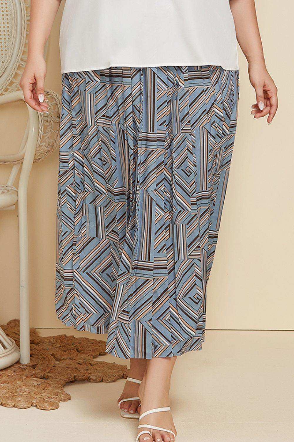 Plus Size Geometric Pleated Skirt - Trendsi - Flyclothing LLC