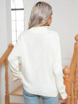 Openwork Geometric Mock Neck Sweater - Trendsi - Flyclothing LLC