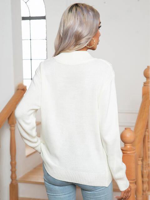 Openwork Geometric Mock Neck Sweater - Trendsi
