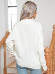 Openwork Geometric Mock Neck Sweater - Trendsi
