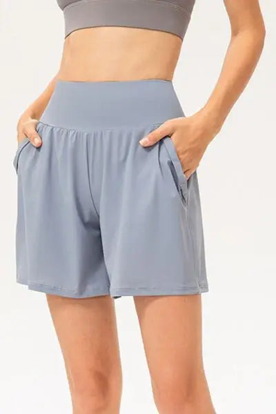 Pocketed Elastic Waist Active Shorts - Trendsi - Flyclothing LLC