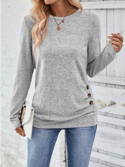 Round Neck Long Sleeve T-Shirt - Trendsi