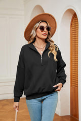 Half-Zip Dropped Shoulder Sweatshirt - Trendsi