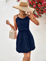 Frill Trim Spaghetti Strap Mini Dress - Trendsi - Flyclothing LLC