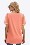Swiss Dot Puff Sleeve V-Neck Tee - Trendsi - Flyclothing LLC