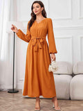 Tie Waist Puff Sleeve Maxi Dress - Trendsi