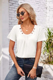 Decorative Button Scoop Neck T-Shirt - Trendsi - Flyclothing LLC