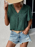 Animal Print V-Neck Flutter Sleeve Blouse - Trendsi