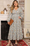 Plus Size Printed Balloon Sleeve Ruffle Hem Dress - Trendsi