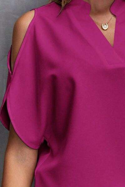 Notched Cold Shoulder Blouse - Trendsi - Flyclothing LLC