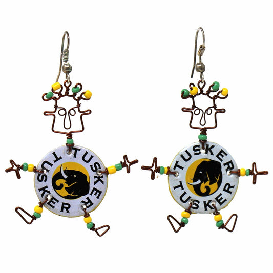 Recycled Tusker Bottle Cap Dancing Girl Earrings - Creative Alternatives - Creative Alternatives