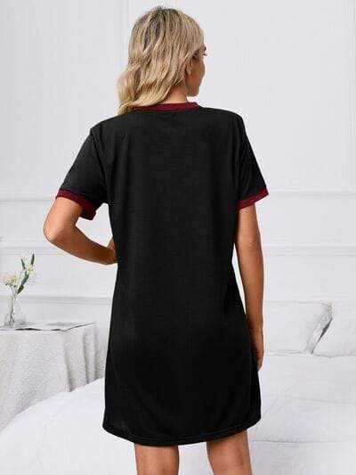 Contrast Trim Round Neck Mini Dress - Trendsi - Flyclothing LLC