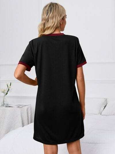 Contrast Trim Round Neck Mini Dress - Trendsi - Flyclothing LLC