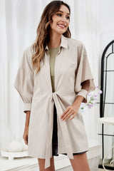 Tie Front Collared Neck Cutout Shacket - Trendsi - Flyclothing LLC