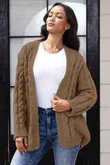 Open Front Cable-Knit Cardigan - Trendsi
