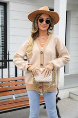 Striped V-Neck Dropped Shoulder Button-Up Cardigan - Trendsi - Flyclothing LLC
