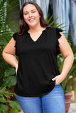 Plus Size Flutter Sleeve Notched Blouse - Trendsi