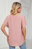 Eyelet Tie-Neck Flutter Sleeve Top - Trendsi