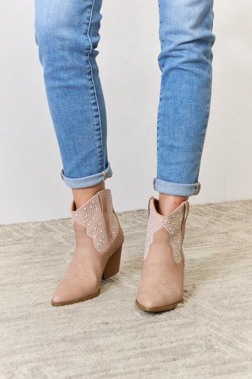 East Lion Corp Rhinestone Ankle Cowgirl Booties - Trendsi