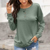 Quarter Button Dropped Shoulder Blouse - Trendsi - Flyclothing LLC