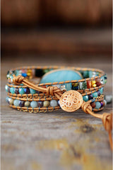 Handmade Natural Stone Beaded Triple Layer Bracelet - Trendsi