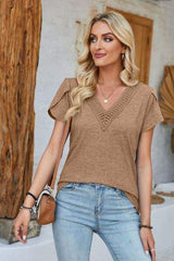 V-Neck Petal Sleeve T-Shirt - Trendsi - Flyclothing LLC