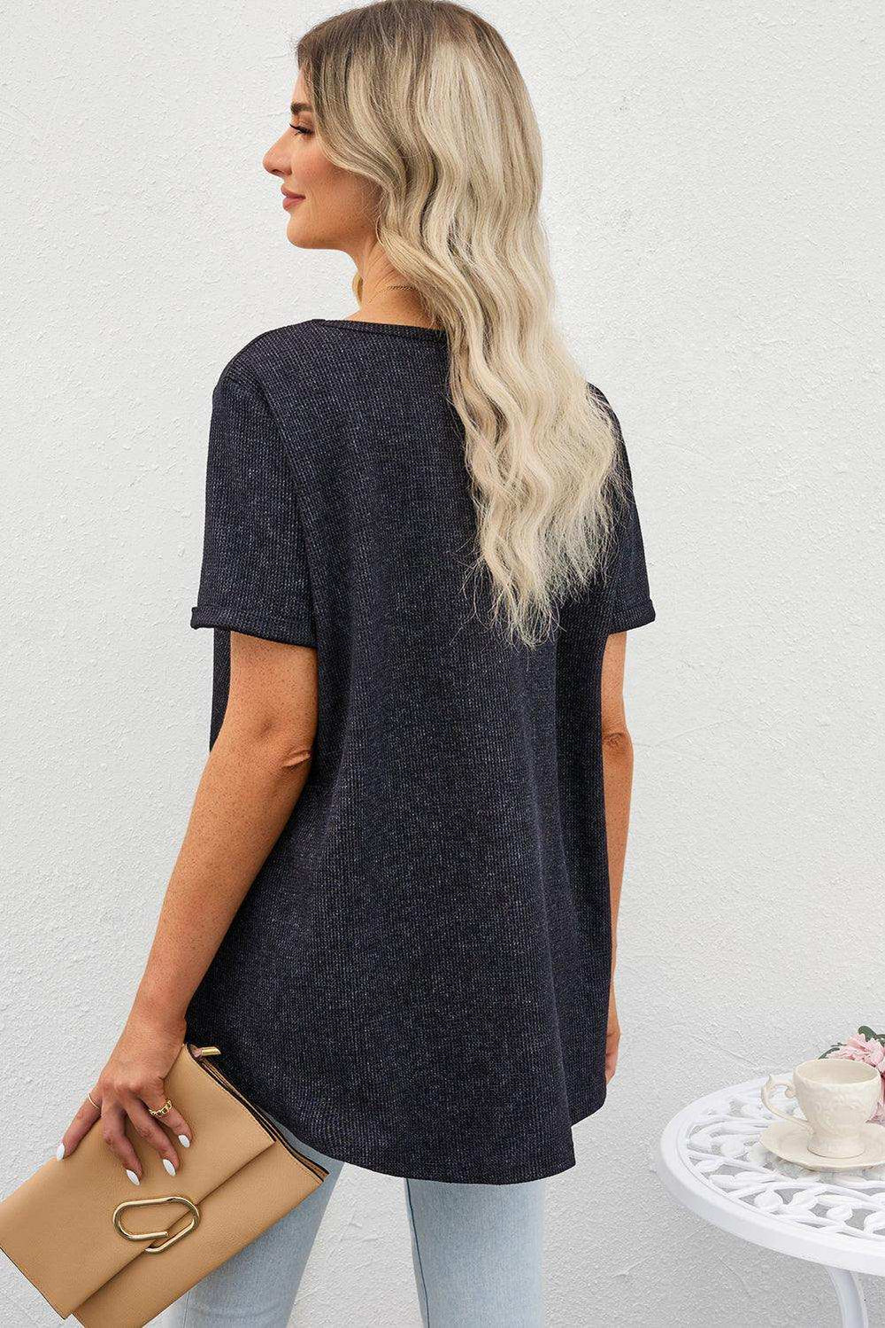 V-Neck Dropped Shoulder Tunic Top - Trendsi - Flyclothing LLC