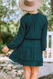 Frill Tie Neck Balloon Sleeve Dress - Trendsi - Flyclothing LLC