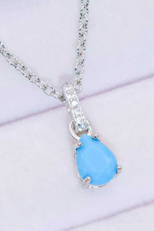 Teardrop Turquoise 4-Prong Pendant Necklace - Flyclothing LLC