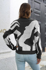 Two-Tone Johnny Collar Dropped Shoulder Pullover Sweater - Flyclothing LLC