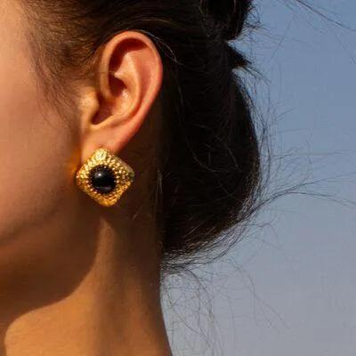 Square Stainless Steel Natural Black Onyx Earring - Trendsi