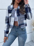 Plaid Button Up Drop Shoulder Cropped Jacket - Trendsi - Flyclothing LLC