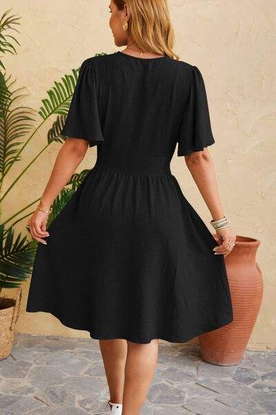 Ruched Surplice Short Sleeve Dress - Trendsi - Flyclothing LLC