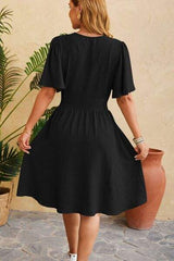 Ruched Surplice Short Sleeve Dress - Trendsi - Flyclothing LLC