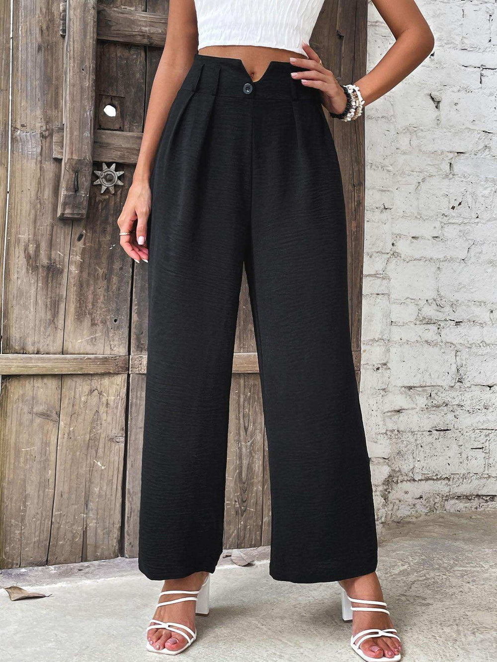 Ruched High Waist Straight Leg Pants - Trendsi - Flyclothing LLC