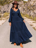 Long Sleeve Lace Trim Maxi Dress - Trendsi