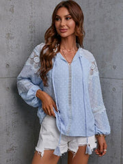 Crochet Tassel Tie Neck Long Sleeve Blouse - Trendsi