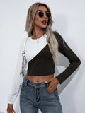 Croopped Contrast Color Round Neck Short Sleeve Tee - Trendsi - Flyclothing LLC