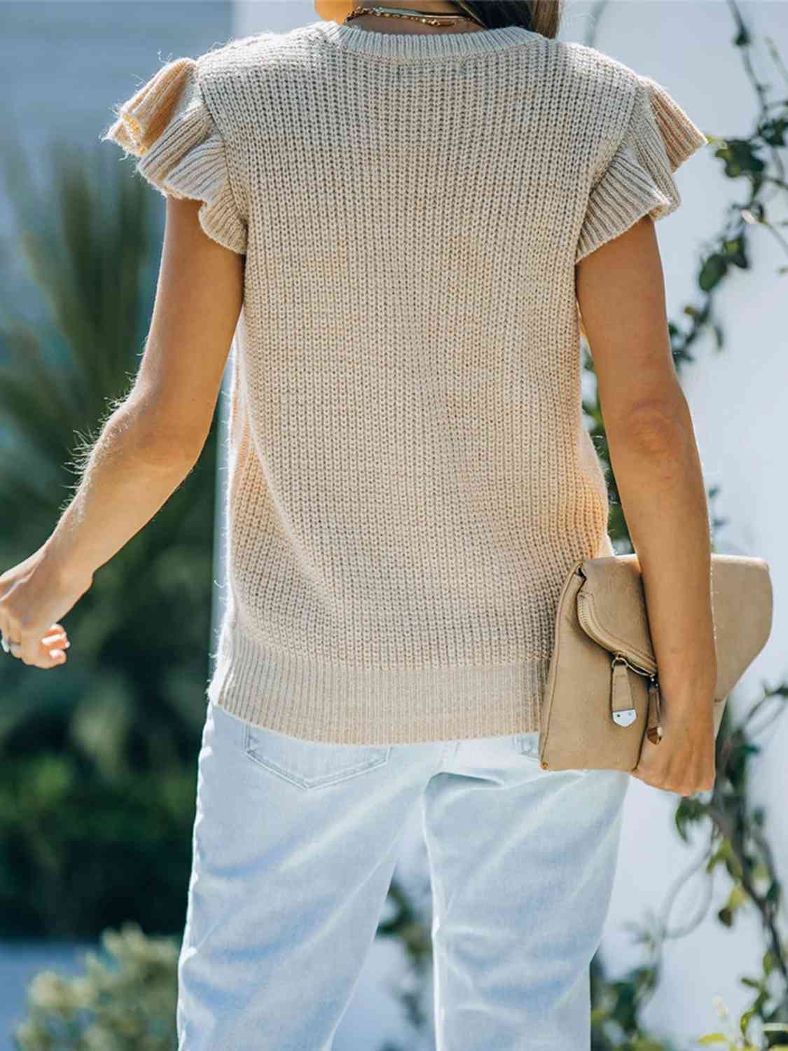 Round Neck Cap Sleeve Sweater - Trendsi - Flyclothing LLC