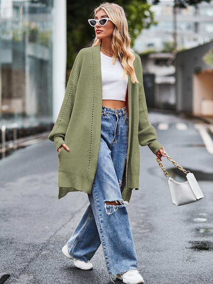 Long Sleeve Waffle-Knit Cardigan - Trendsi - Flyclothing LLC