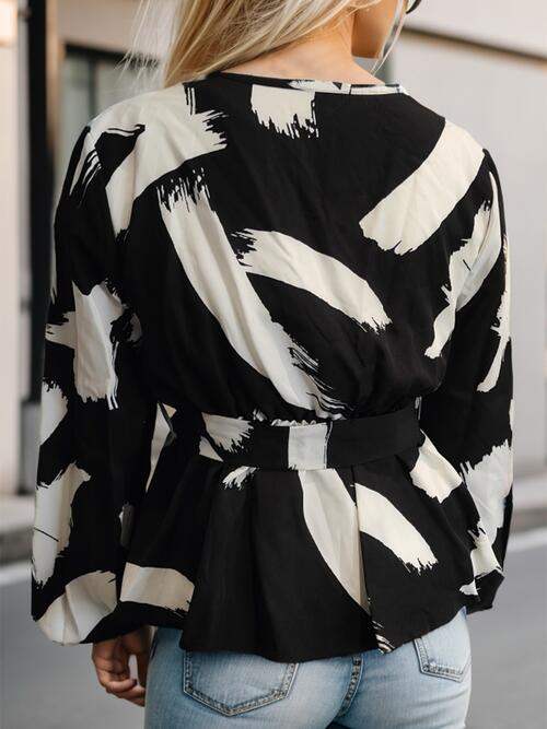Printed Tie Front Lace Detail Cardigan - Trendsi - Flyclothing LLC