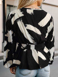 Printed Tie Front Lace Detail Cardigan - Trendsi - Flyclothing LLC