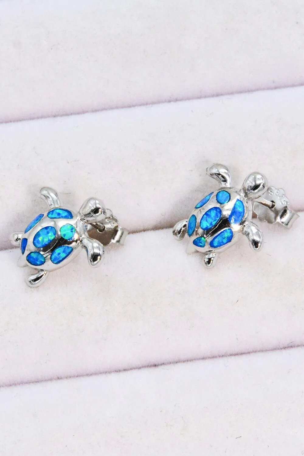 Opal Turtle Platinum-Plated Stud Earrings - Trendsi - Flyclothing LLC