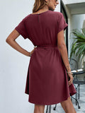 Belted Round Neck Curved Hem Dress - Trendsi - Flyclothing LLC