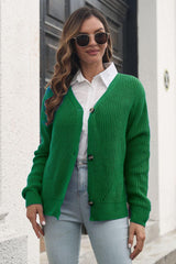 Button Down Ribbed Trim Cardigan - Trendsi