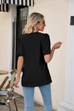 Eyelet Puff Sleeve V-Neck Top - Trendsi - Flyclothing LLC