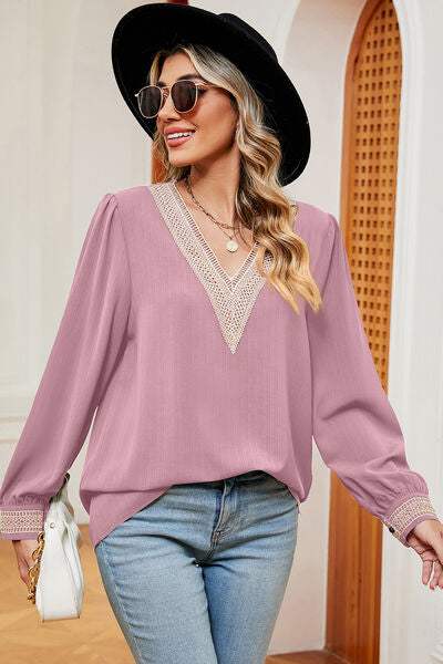 V-Neck Long Sleeve T-Shirt - Trendsi - Flyclothing LLC