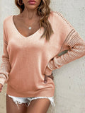 Openwork V-Neck Sweater - Trendsi