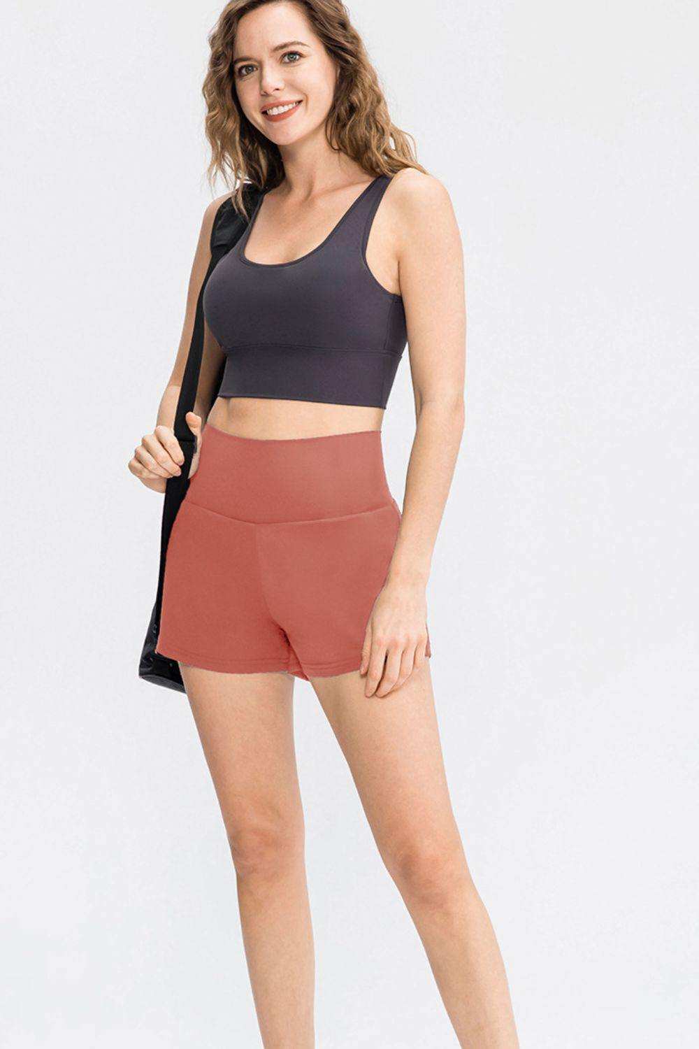 Wide Waistband Sports Shorts with Pockets - Trendsi - Flyclothing LLC